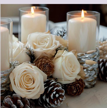 White roses and candles